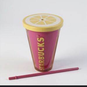 Starbucks Neon Pink Lemon Lid 24oz Venti Tumbler w/ Pink Straw